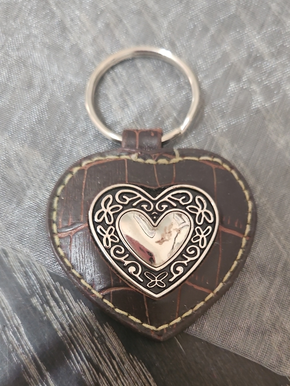 Brighton Leatgee And Silver Heart Keychain